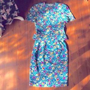100% silk Vintage 80s SKIRT SUIT SET SMALL Blazer PLEATED VTG floral watercolor